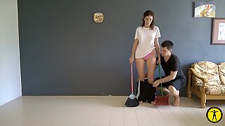 She Gets Pantsed while doing House Chores